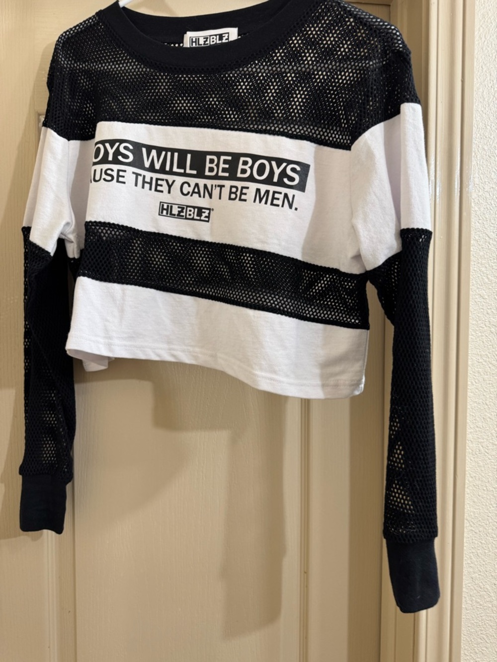 HLZBLZ Black & White Mesh Stripe Crop Top